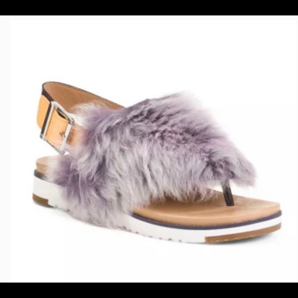 UGG Holly Fluffy Fur Sling Back Sandal Size 7